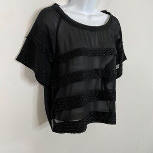 Jessica Simpson Womens WHIMISGOTH Top Size M Black BEADED Sheer Fairy Layering
